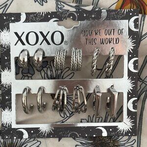 NWT XOXO Women's Silvertone Hoop Earrings Set of 6